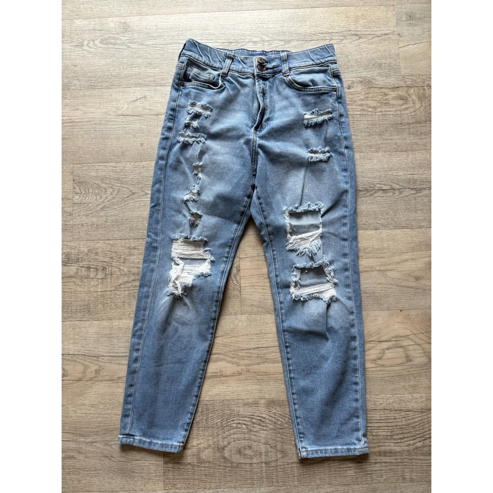 Arizona Jean Co Women's Size 9 Highest Rise Mom‎ Jean Distressed Double Button